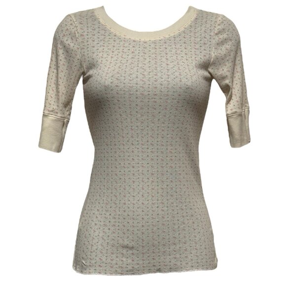 Abercrombie & Fitch Y2K Pointelle Moose Print Fitted Baby Tee Cream Womens Small - Picture 2 of 8